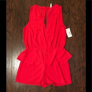 Hot Coral Short Romper with Ruffle NWT